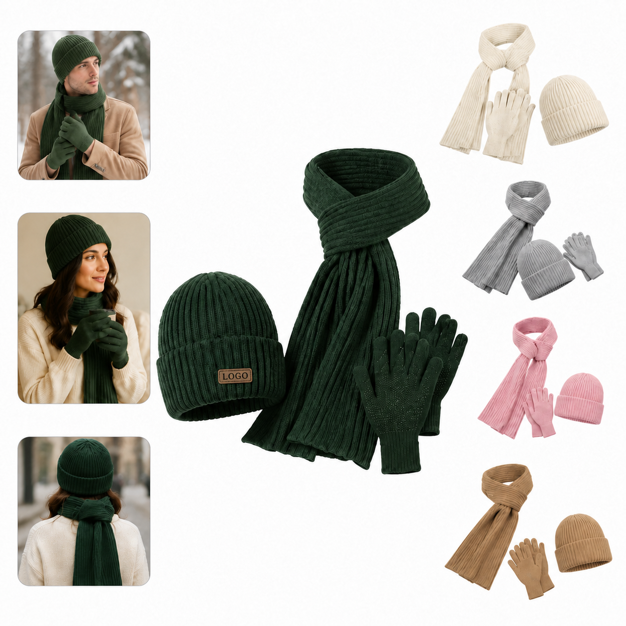 Deluxe Cozy Knit Winter Three-Piece Accessory Set