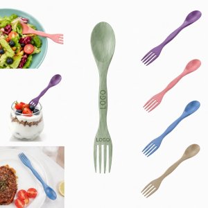 Natural Wooden 2-in-1 Spoon Fork Utensil