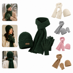 Deluxe Cozy Knit Winter Three-Piece Accessory Set