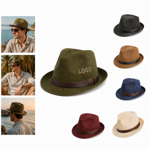 Breathable Straw Fedora Hat with PU Leather Band
